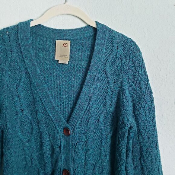 Anthropologie Far Away From Close Teal Wool Blend Cardigan - Picture 3 of 9